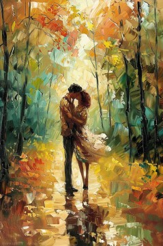 Landscapes Painting - Original Kiss Painting trees wall decor love art valentine gift